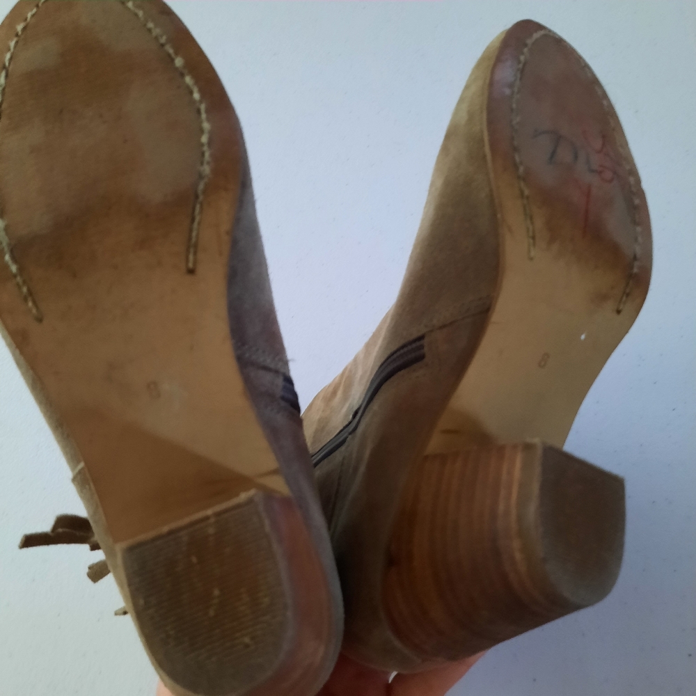Diba Suede Leather Fringe Tan Booties - Picture 8 of 11